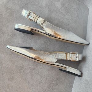 Michael Kors slingback flats 10 silver leather Darrington metallic logo new $135